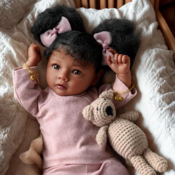 🆕20 Inch Black Girl Soft Body Realistic Newborn Reborn Baby Doll with Clothes - Picture 6 of 8
